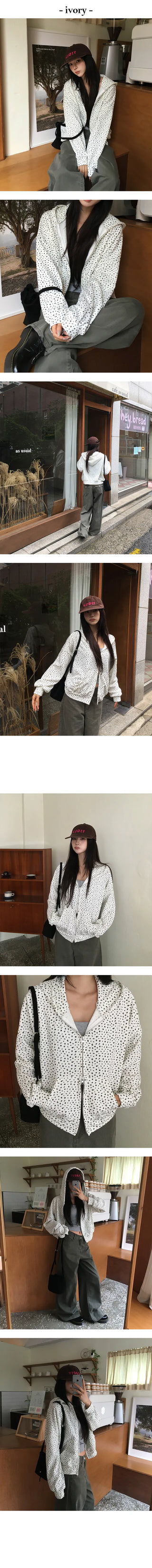 Flower pattern loose fitting hooded zip up
