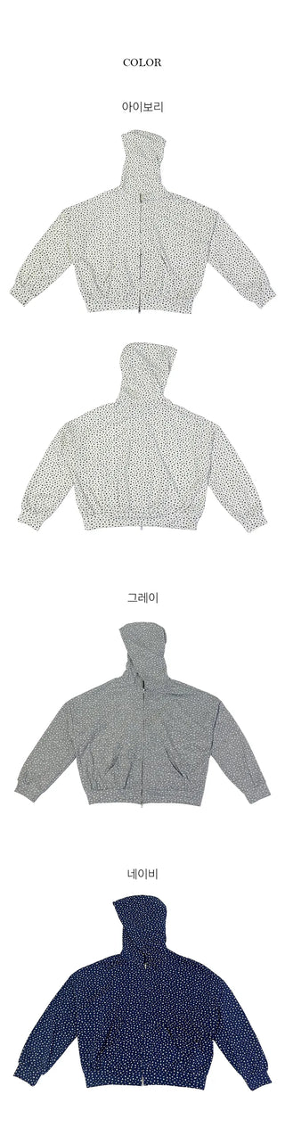 Flower pattern loose fitting hooded zip up