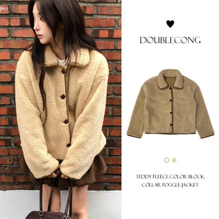 Teddy Wool Color Block Collar Poggle Jacket