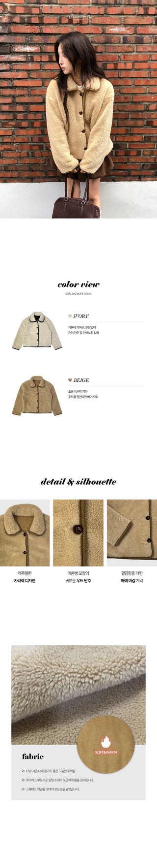 Teddy Wool Color Block Collar Poggle Jacket
