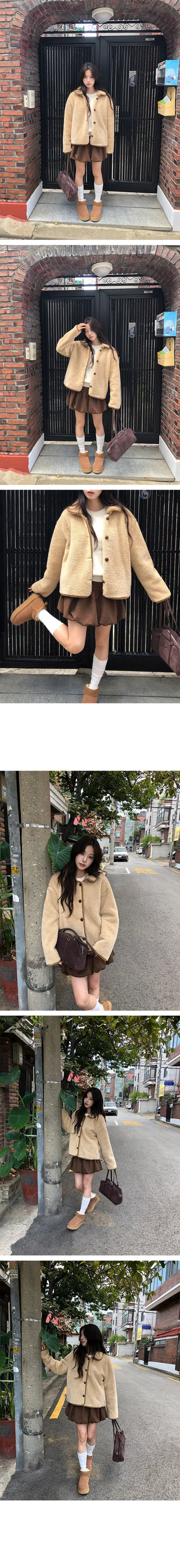 Teddy Wool Color Block Collar Poggle Jacket