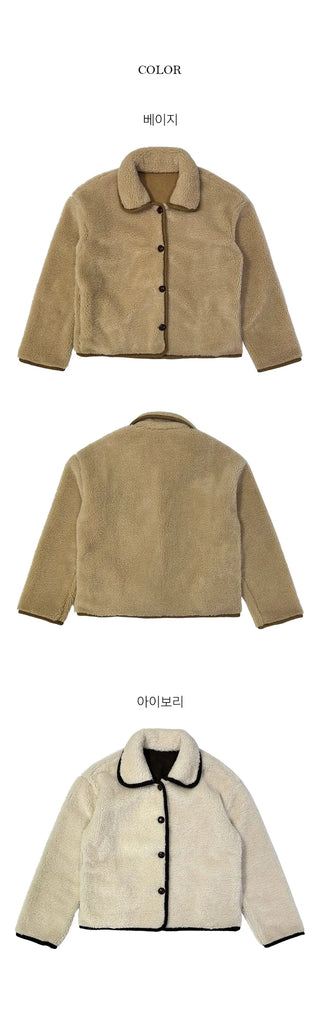 Teddy Wool Color Block Collar Poggle Jacket