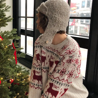 Mipo Winter Wool Button Earmuffs Chestnut Beanie