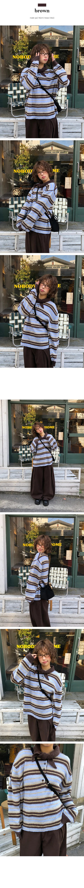 Full length striped two tone collar ribbon knit