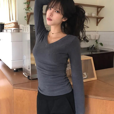 Rush V Neck Sleeve Button Long Sleeve T Shirt