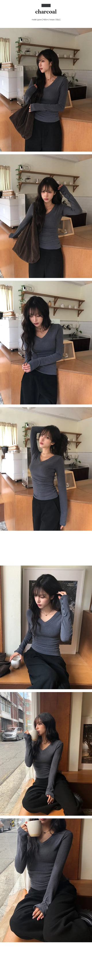 Rush V Neck Sleeve Button Long Sleeve T Shirt
