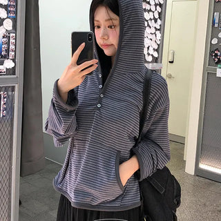 Bobo Button Stripe Hooded T shirt