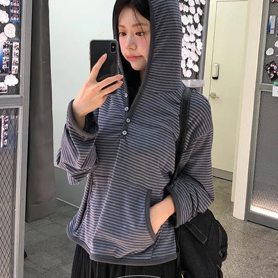 Bobo Button Stripe Hooded T shirt