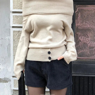 Surfy Waist Slim Off Shoulder Knit