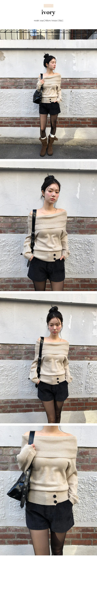 Surfy Waist Slim Off Shoulder Knit