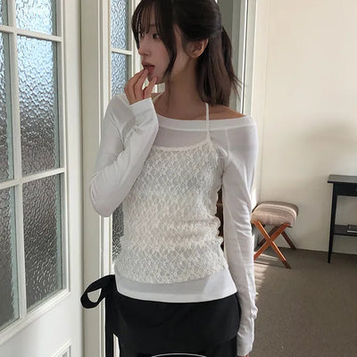 Wiki Tencel Slim Off Shoulder Layered T Shirt