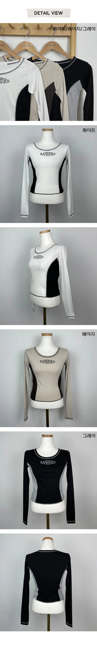 Ramones Side Color Block Crop Long Sleeve T Shirt
