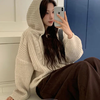 Riho Twisted Hooded Knit Zip Up