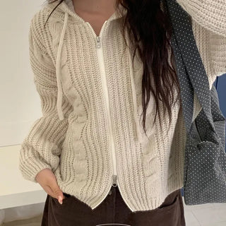 Riho Twisted Hooded Knit Zip Up