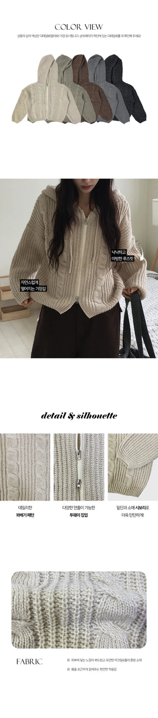 Riho Twisted Hooded Knit Zip Up