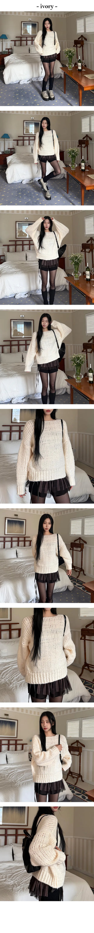Nesha Loose Boat Neck Mesh Knit