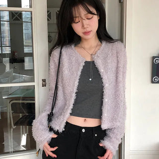 Merry Me Fluffy Fur Crop Long Sleeve Cardigan