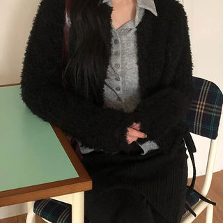 Merry Me Fluffy Fur Crop Long Sleeve Cardigan