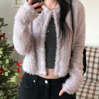 Merry Me Fluffy Fur Crop Long Sleeve Cardigan