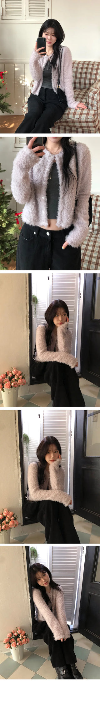 Merry Me Fluffy Fur Crop Long Sleeve Cardigan