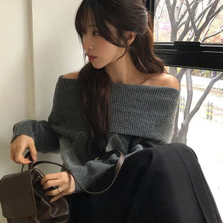 Clean Argyle Off Shoulder Knit