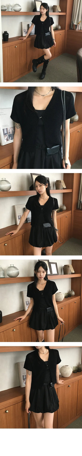 Hook Net Short Sleeve Cardigan