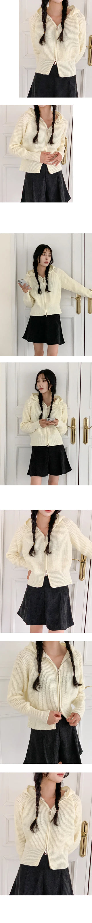Two Way Hooded Golji Crop Knit Zip Up