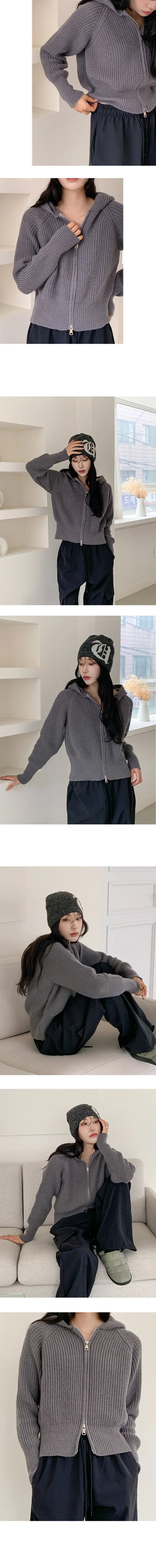 Two Way Hooded Golji Crop Knit Zip Up