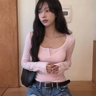 Lovely Fleece Button Long Sleeve T Shirt