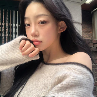 Lowest price✨ Mine Daily One shoulder Color Block Off Shoulder Knit