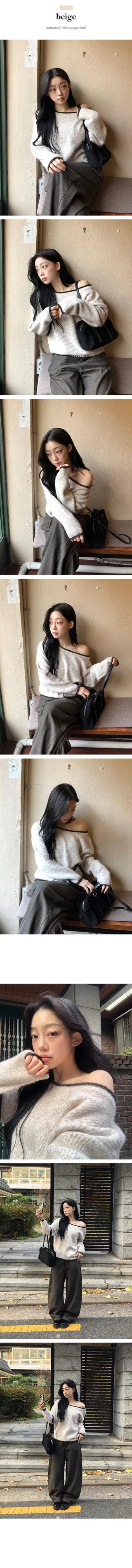 Lowest price✨ Mine Daily One shoulder Color Block Off Shoulder Knit