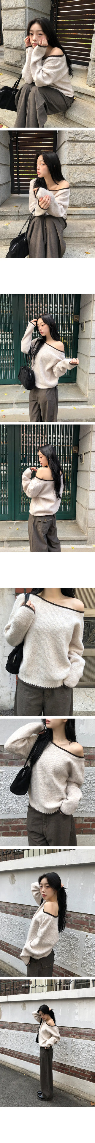 Mine Daily One shoulder Color Block Off Shoulder Knit