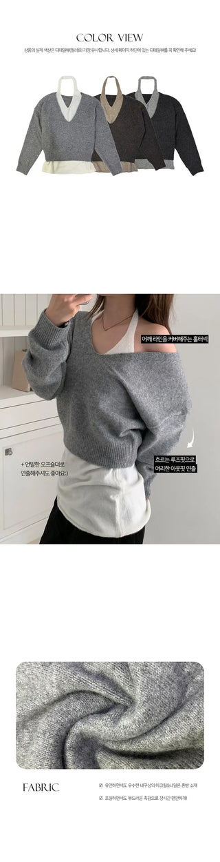 Halter knit layered one shoulder set