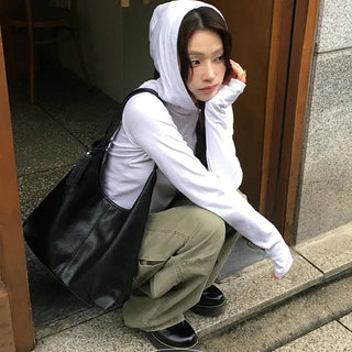 Shushu Button Crop Hooded T Shirt