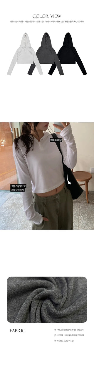 Shushu Button Crop Hooded T Shirt