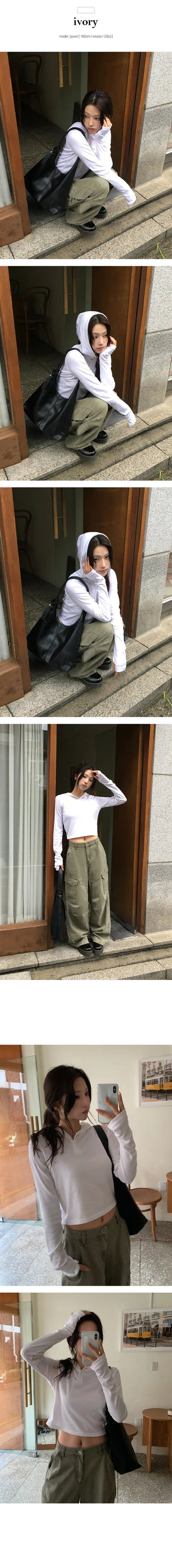 Shushu Button Crop Hooded T Shirt