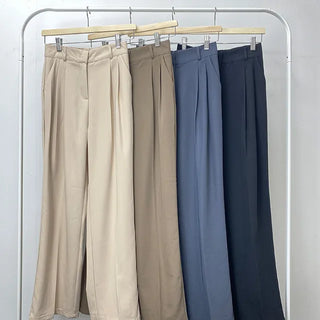 Two pin tuck wide long slacks