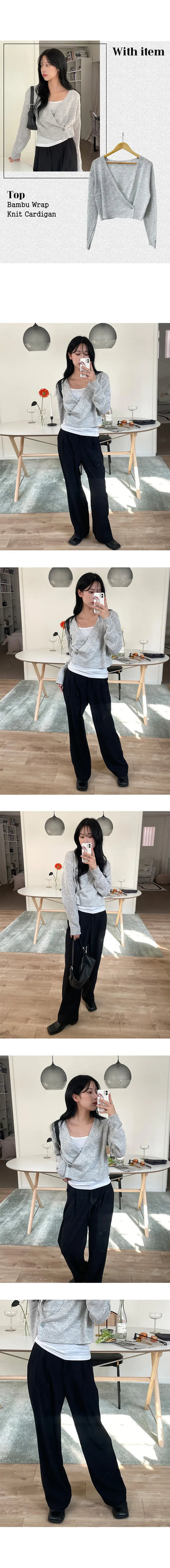Two pin tuck wide long slacks