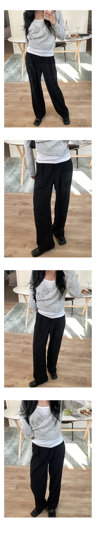 Two pin tuck wide long slacks