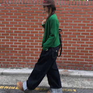 Fork Non Fade Pocket Raw Wide Long Denim Pants