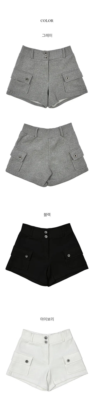 Polyester Two Button Cargo Fleece Training Shorts