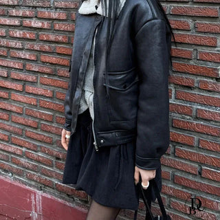 Ter fleece leather collar jacket