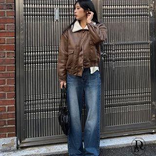 Ter fleece leather collar jacket