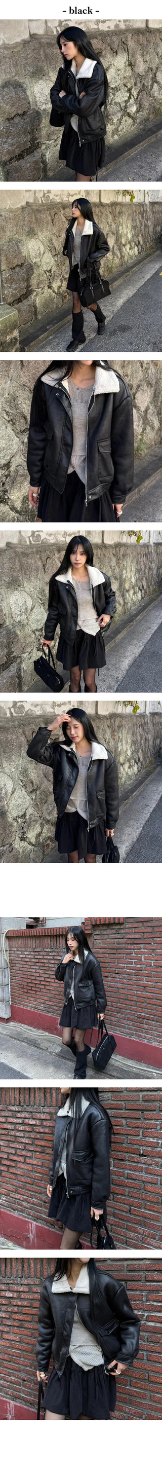 Ter fleece leather collar jacket