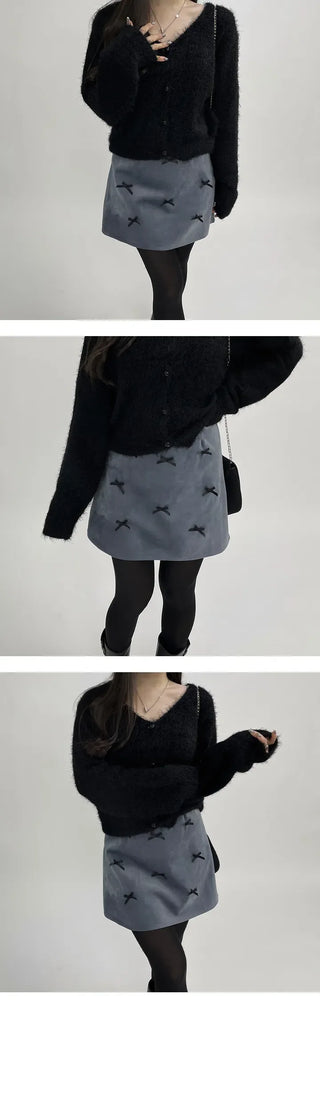 Ribbon point velvet skirt