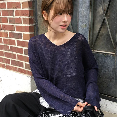 Deer V Neck See Through Knit