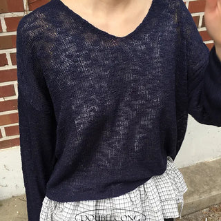 Deer V Neck See Through Knit