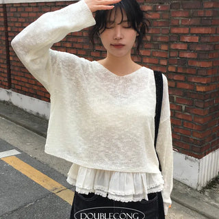 Deer V Neck See Through Knit