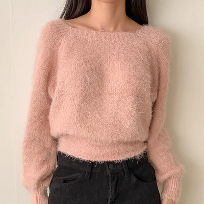Soft square neck pine needle knit