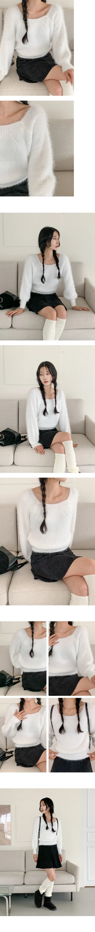 Soft square neck pine needle knit